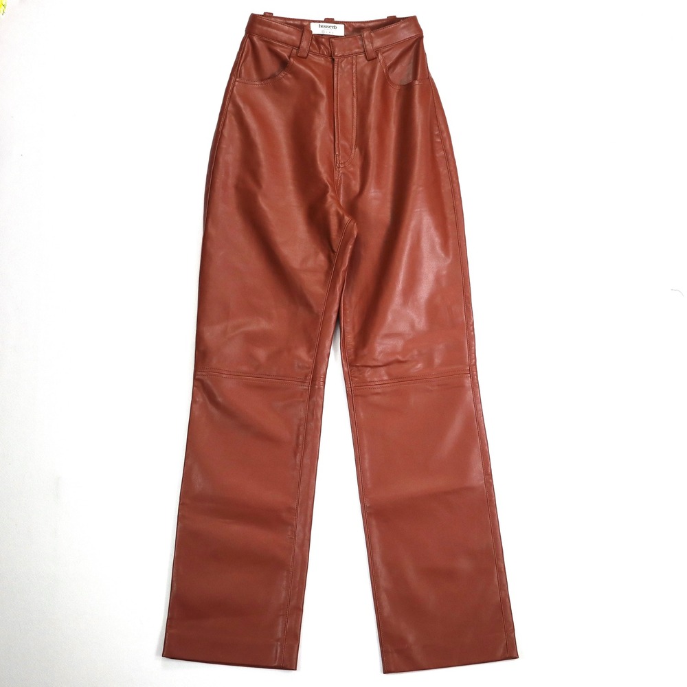 House of CB Brown Faux Leather Pants Womens XS High Rise Straight Leg Trousers